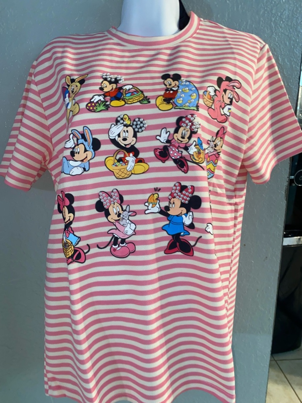 Disney Pink & White Striped Minnie Mouse Graphic Tee